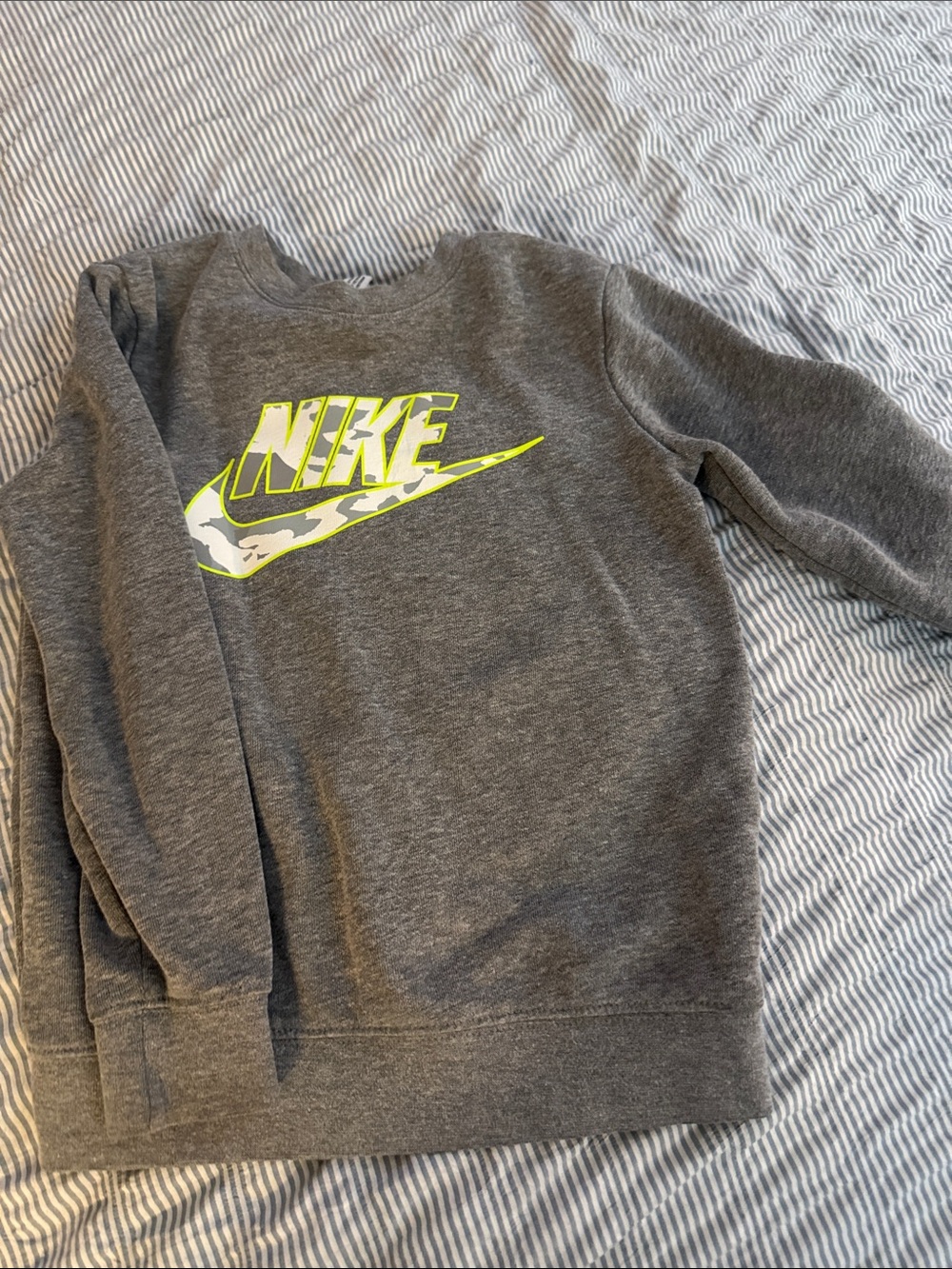 Nike kids Gray Sweatshirt with Neon Yellow-Green Logo